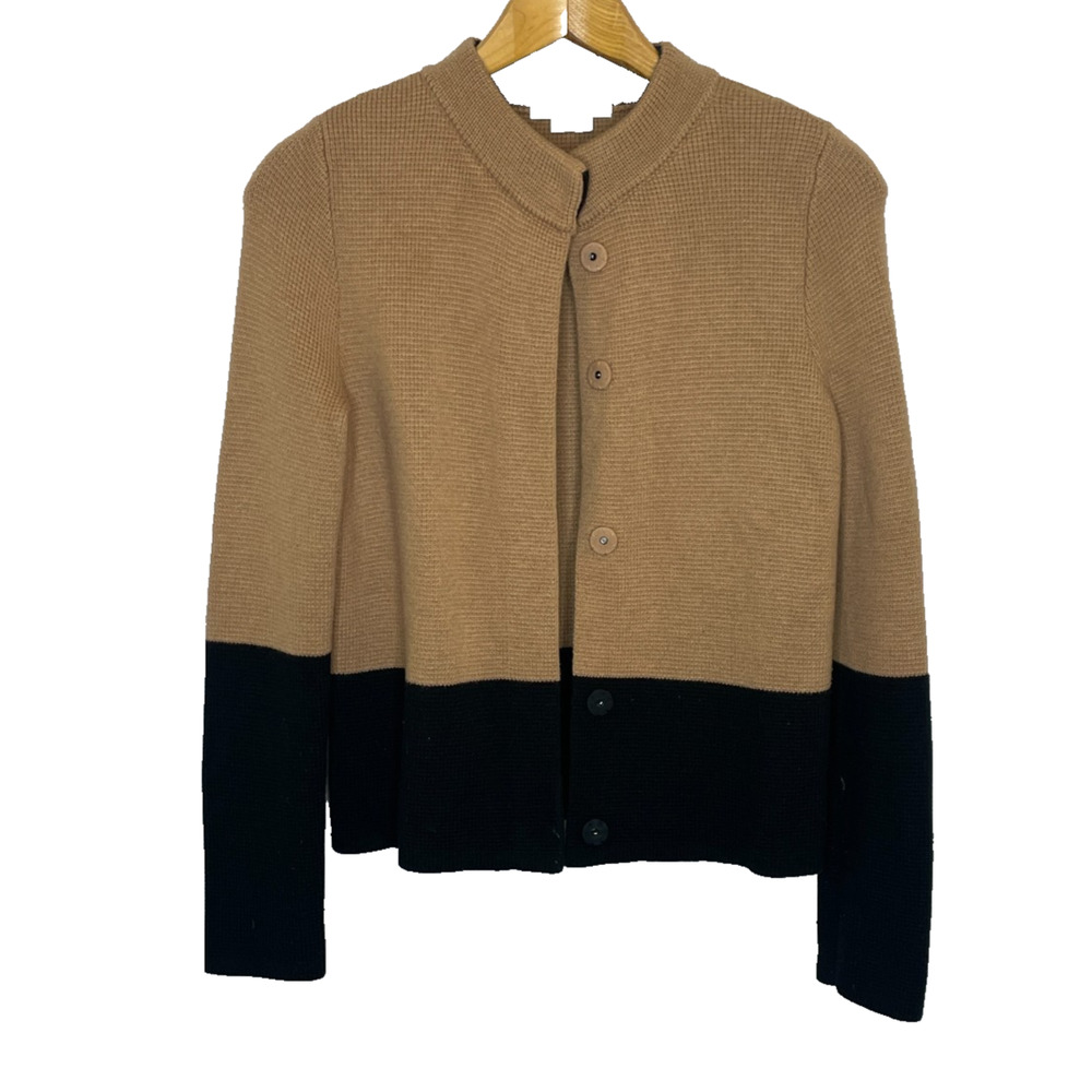 Women's 6 Boden Color Block Brown Knit Cotton Blend Cardigan Sweater